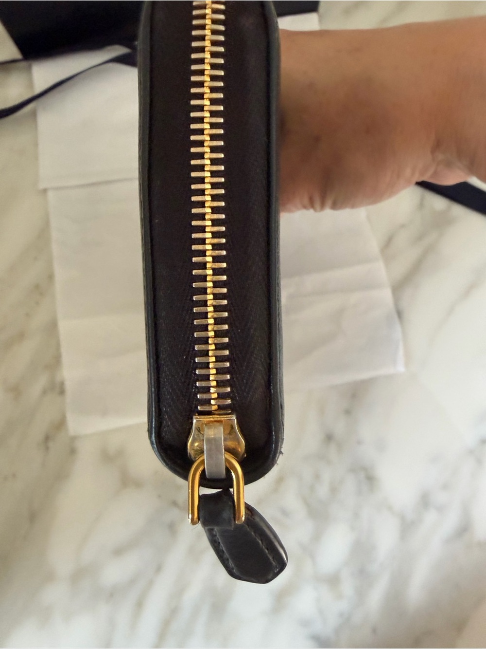 Prada Black Saffiano Zip Wallet with Gold Logo - Picture 3 of 9